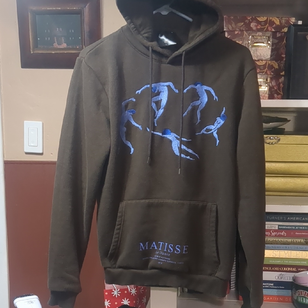 Matisse Brown Hoodie with Embroidered Art Blue Design